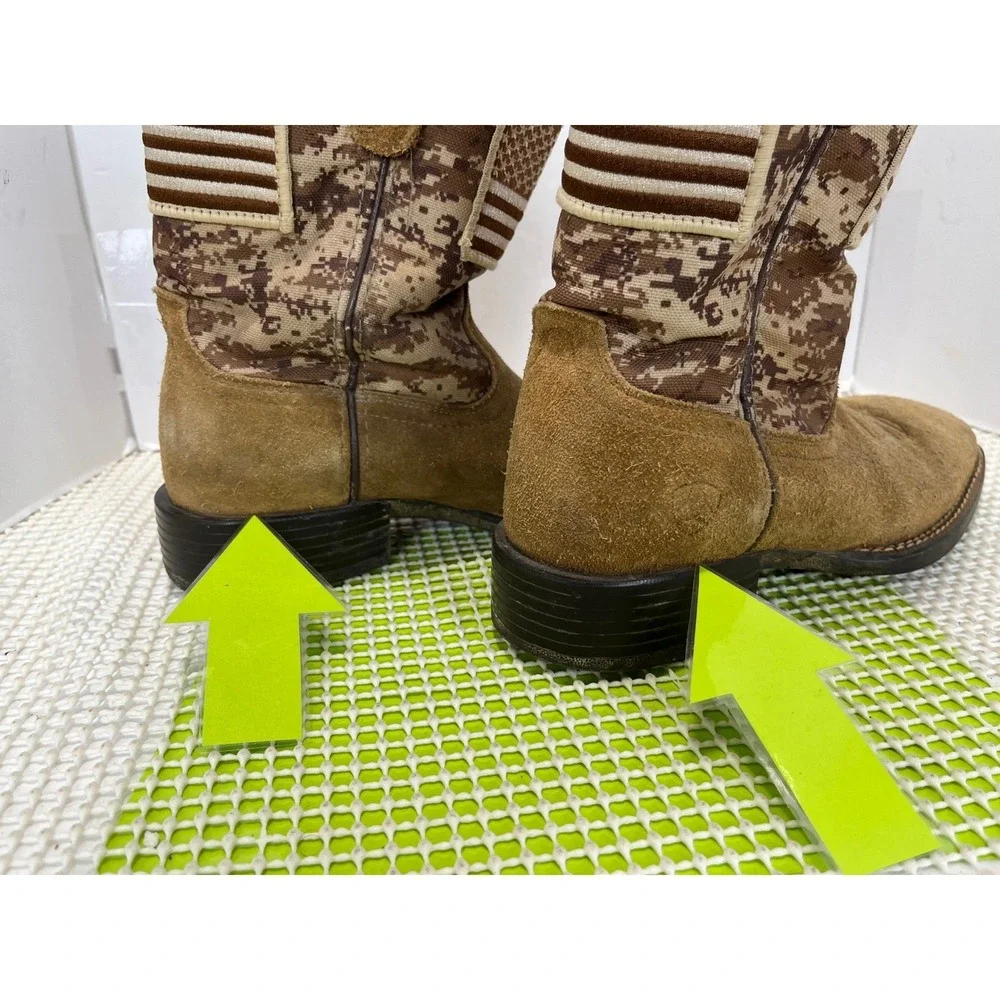 Ariat Sport Patriot Digital Camo Boots Men's Size 7 Tan Suede American Flag GOOD